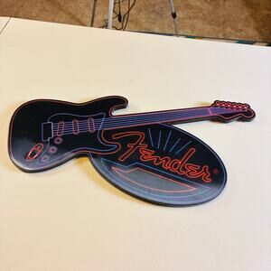 Fender Electric Guitar Neon Style Wall Sign Open Road Brands 19" Music Decor